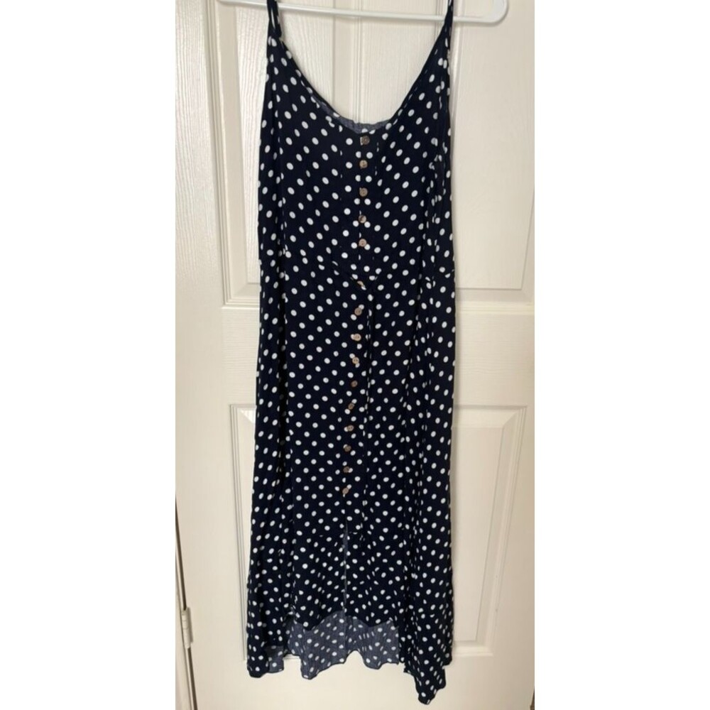 Brovave Navy & White Polkadot Maxi Dress Size Small Bohemian Style NWT